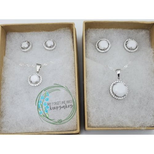 Mommy and Me Round Halo Pendant and Earring Set
